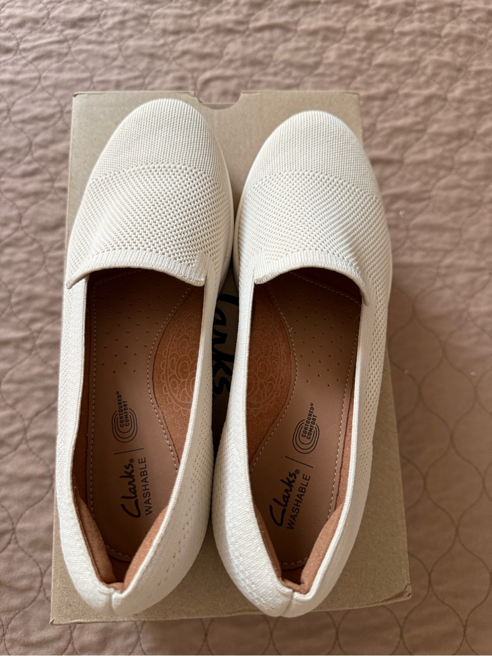 Clarks Tamzen slip Women’s white knit tricot -Unused size 7.5